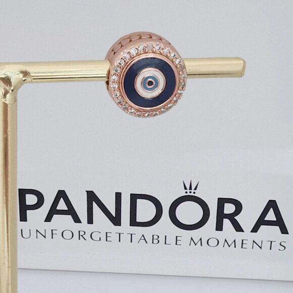 Pandora Evil Eye Double Sided Bead Charm Rose Gold Pendant with box - Picture 1 of 4
